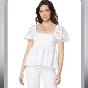 Lilly Pulitzer White Kay Short Sleeve Eyelet Top Size 16, Excellent condition!